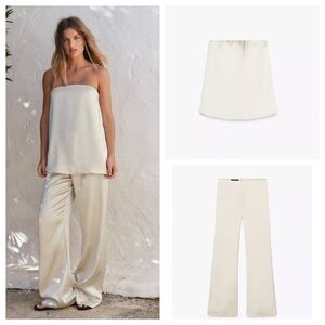 Zara Cream Strapless Top and Wide-Leg Pants Set